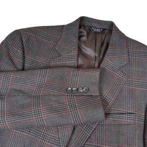 Jos A Bank Mens 41R Brown Plaid 100% Wool Blazer Sport Coat Jacket